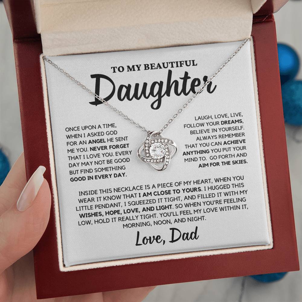 Daughter Gift "Never Forget" Love Knot Necklace From Dad