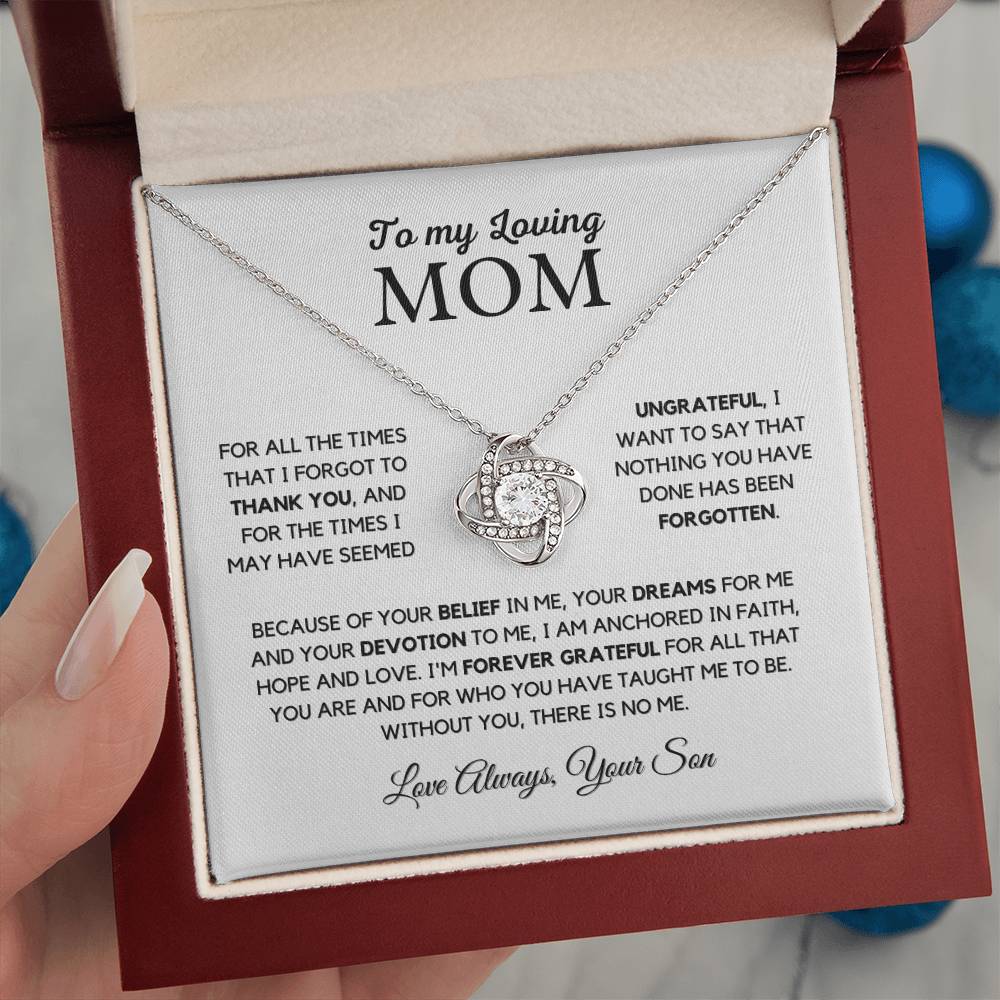 To Mom "I'm Forever Grateful" Knot Necklace Gift From Son