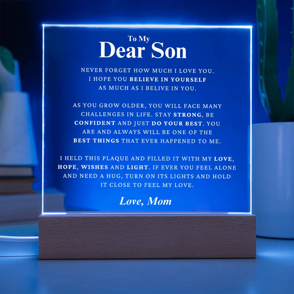 Son Gift " Believe In Yourself" LED Square Acrylic Plaque From Mom