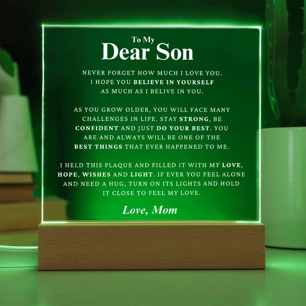 Son Gift " Believe In Yourself" LED Square Acrylic Plaque From Mom