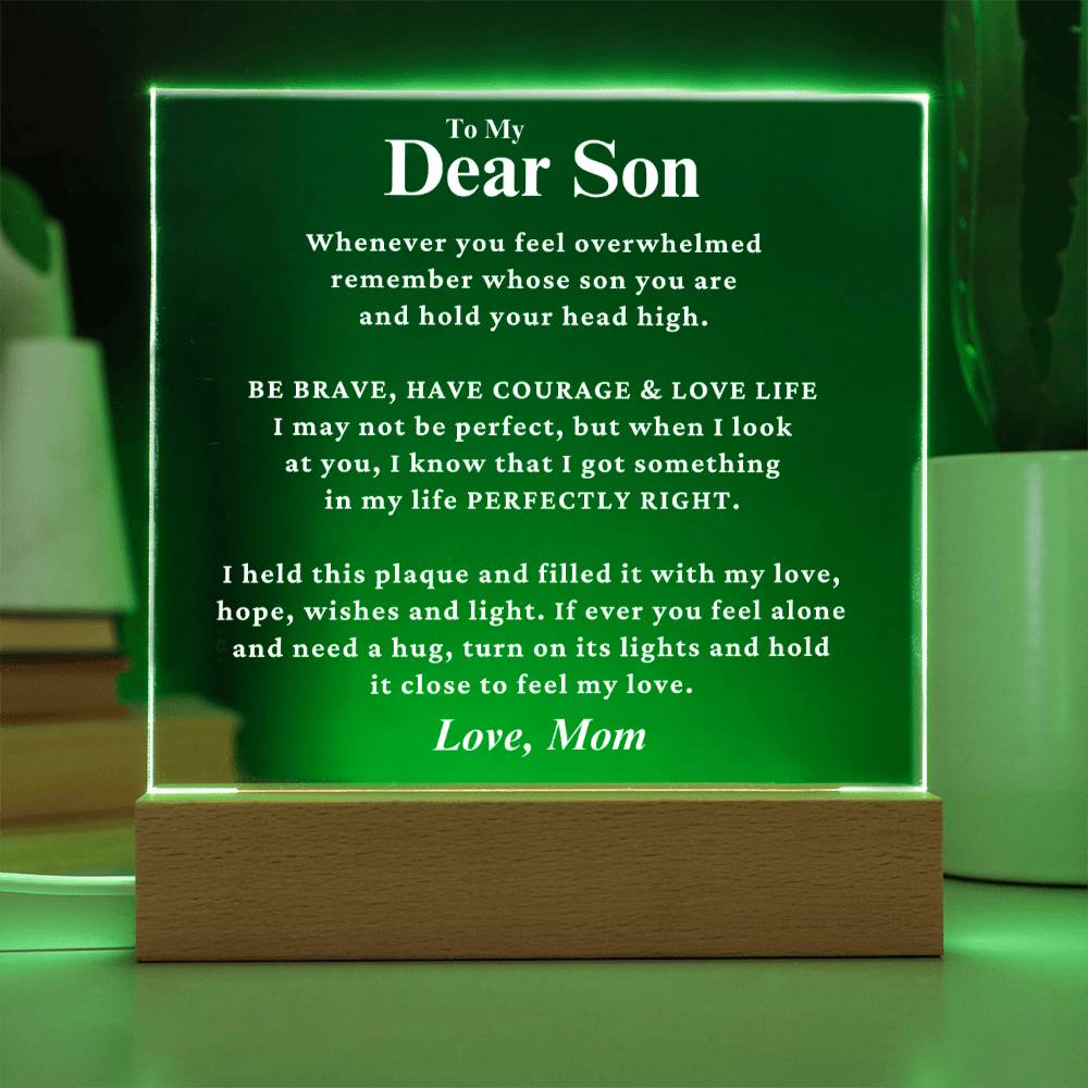 Son Gift " Perfectly Right" LED Square Acrylic Plaque From Mom