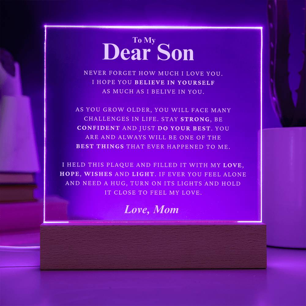 Son Gift " Believe In Yourself" LED Square Acrylic Plaque From Mom