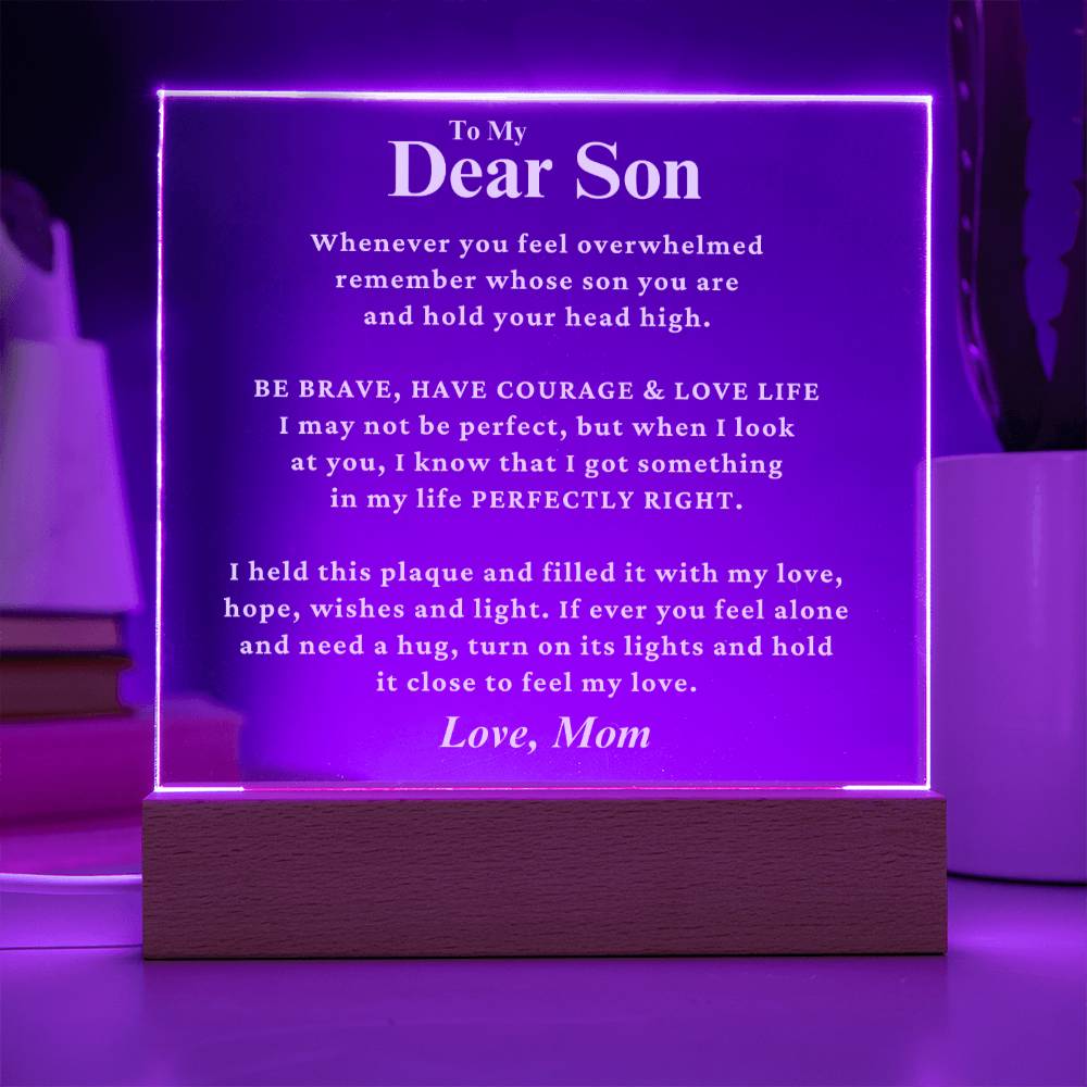 Son Gift " Perfectly Right" LED Square Acrylic Plaque From Mom