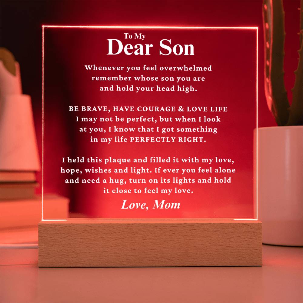 Son Gift " Perfectly Right" LED Square Acrylic Plaque From Mom