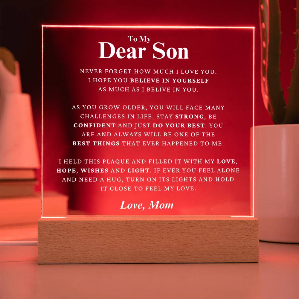 Son Gift " Believe In Yourself" LED Square Acrylic Plaque From Mom