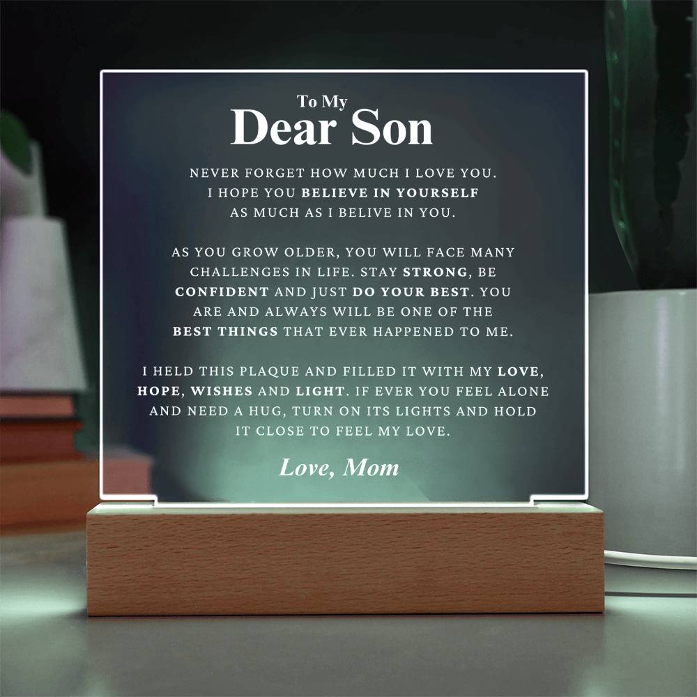 Son Gift " Believe In Yourself" LED Square Acrylic Plaque From Mom