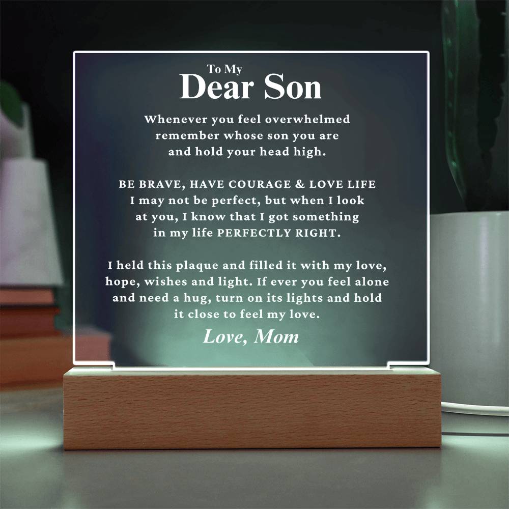 Son Gift " Perfectly Right" LED Square Acrylic Plaque From Mom