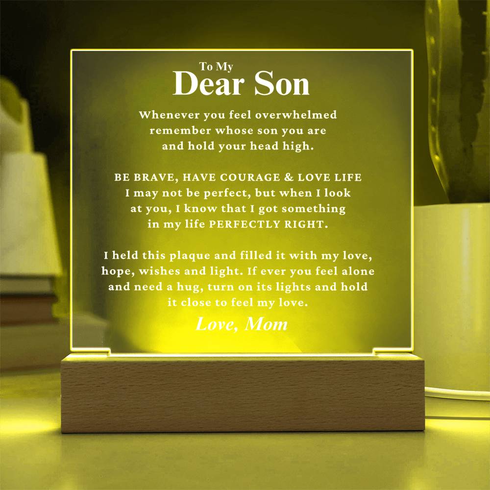 Son Gift " Perfectly Right" LED Square Acrylic Plaque From Mom