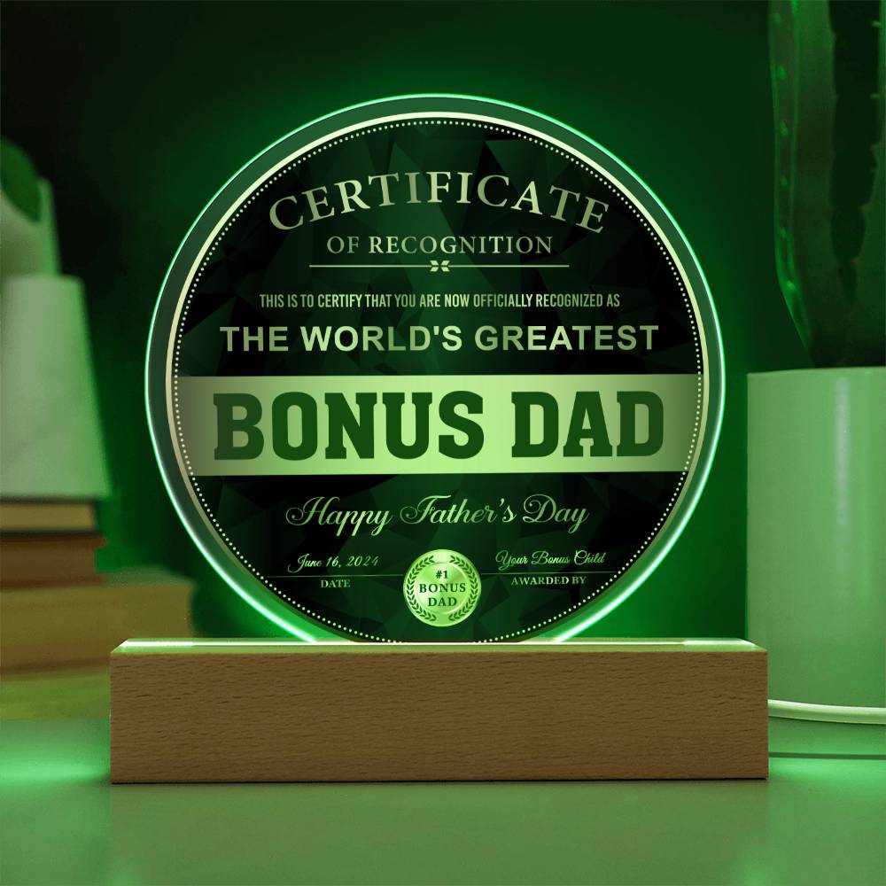 Bonus Dad "Certificate of Recognition" Circle LED Plaque