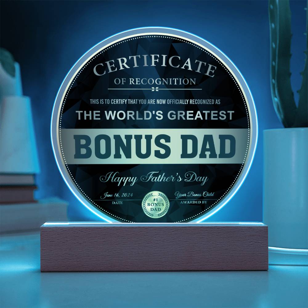 Bonus Dad "Certificate of Recognition" Circle LED Plaque