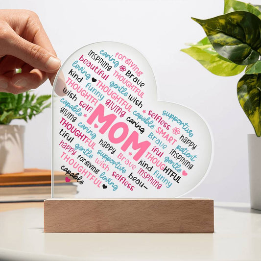 Mom Word Cloud -  LED Heart Plaque Gift