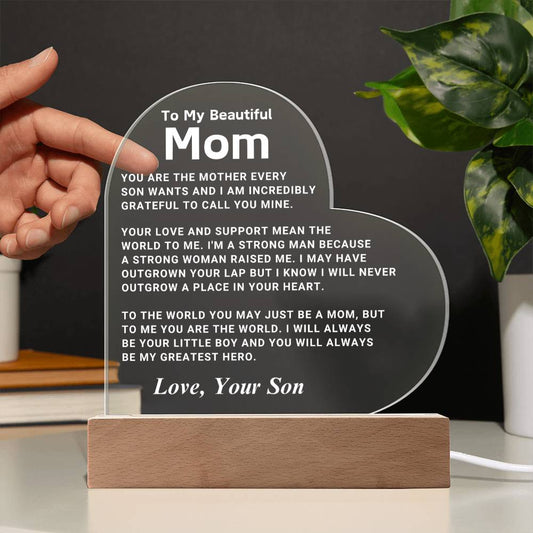 Mom "You Are The World" LED Heart Plaque From Son