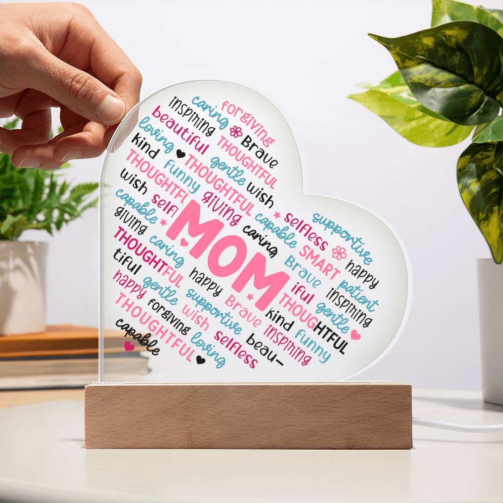 Mom Word Cloud -  LED Heart Plaque Gift