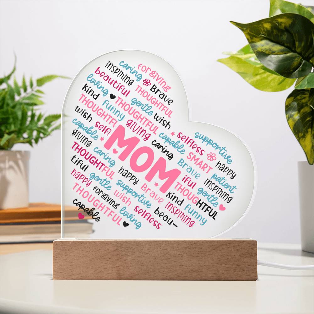 Mom Word Cloud -  LED Heart Plaque Gift