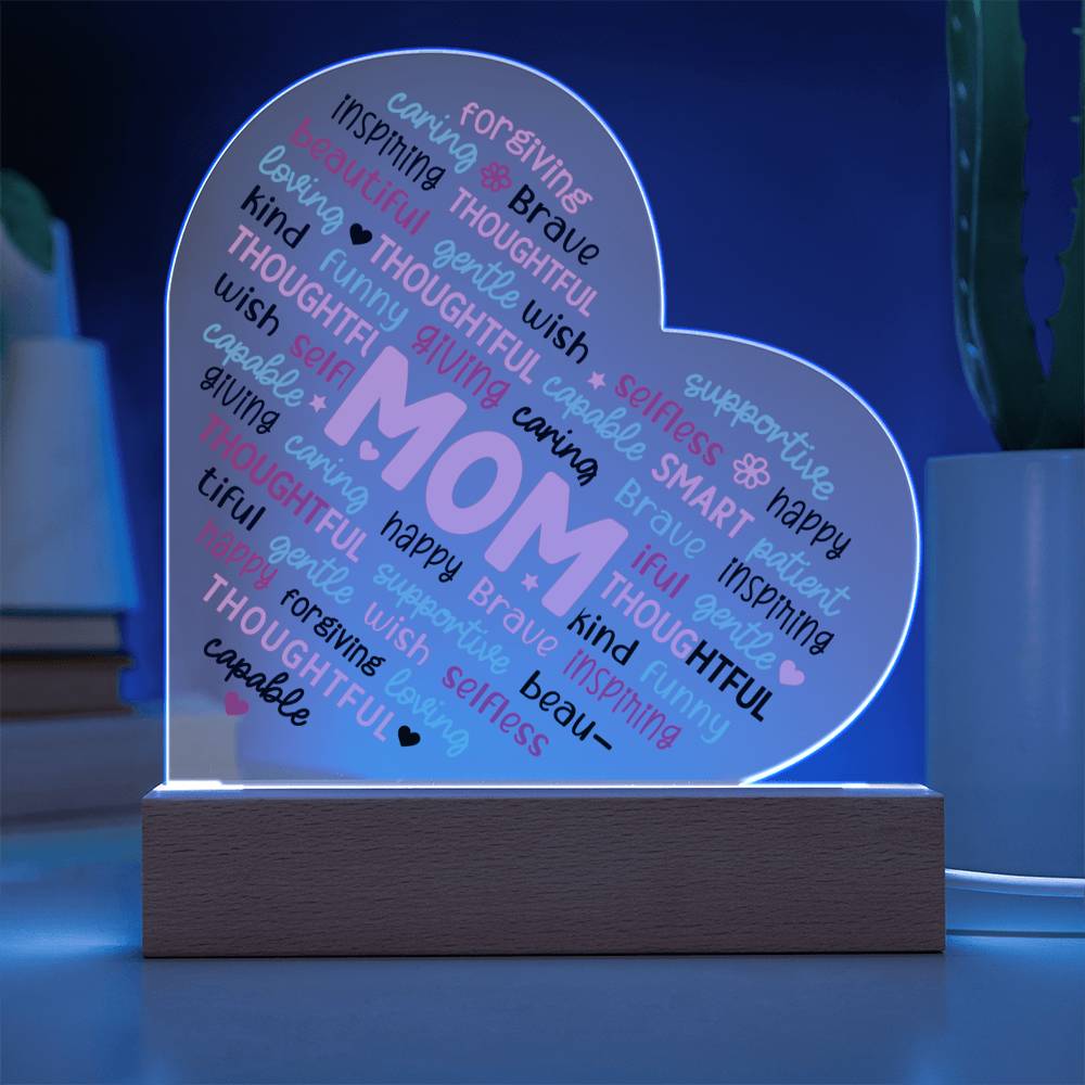 Mom Word Cloud -  LED Heart Plaque Gift