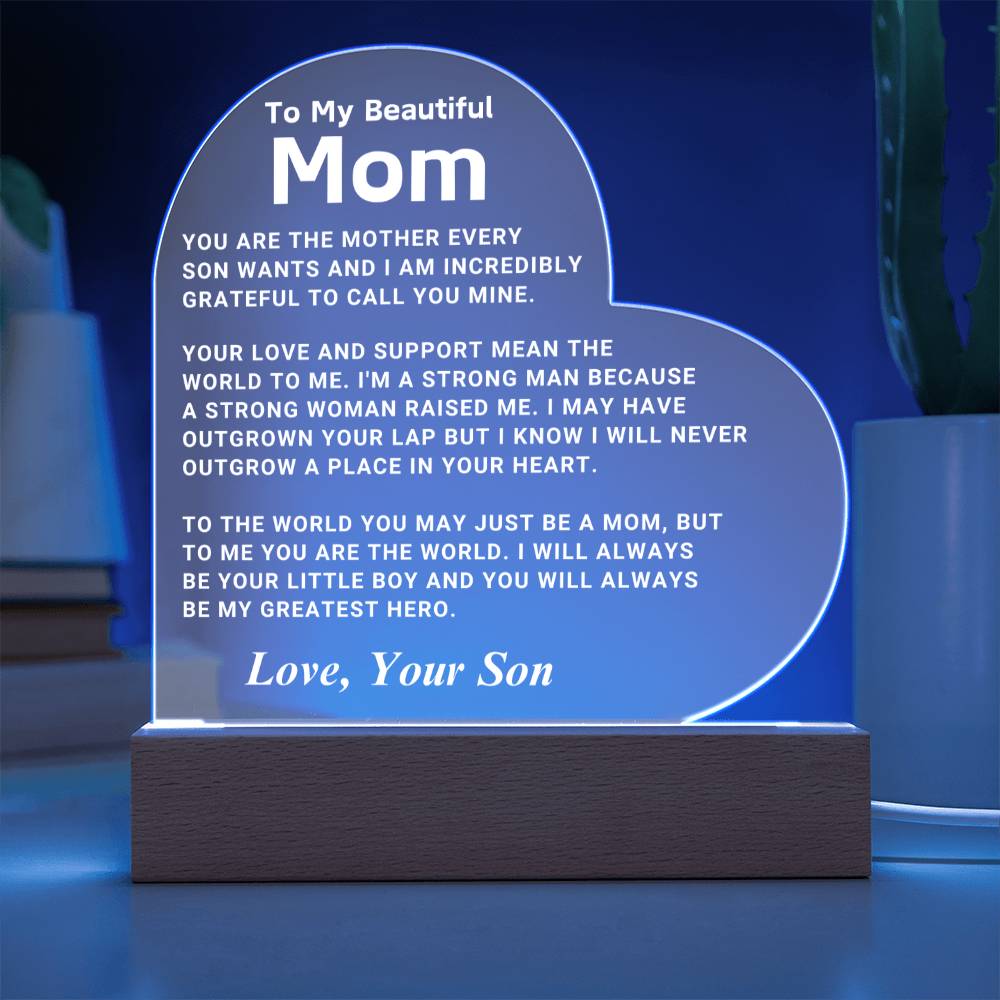 Mom "You Are The World" LED Heart Plaque From Son