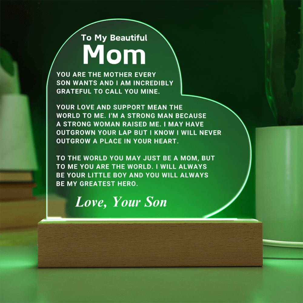 Mom "You Are The World" LED Heart Plaque From Son