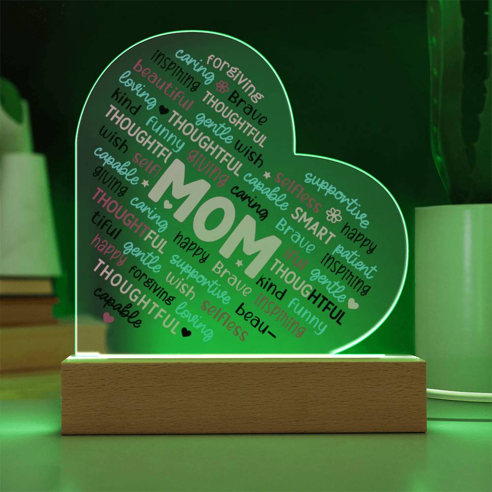 Mom Word Cloud -  LED Heart Plaque Gift