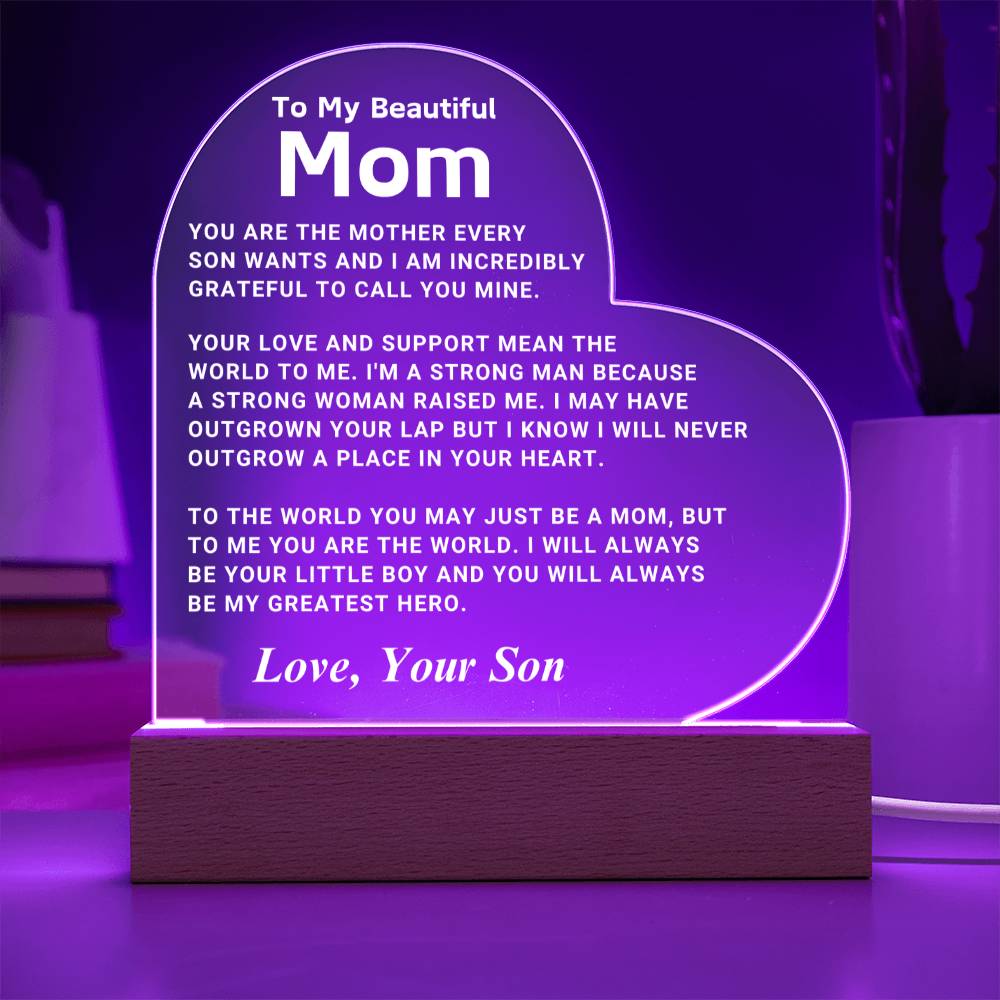 Mom "You Are The World" LED Heart Plaque From Son