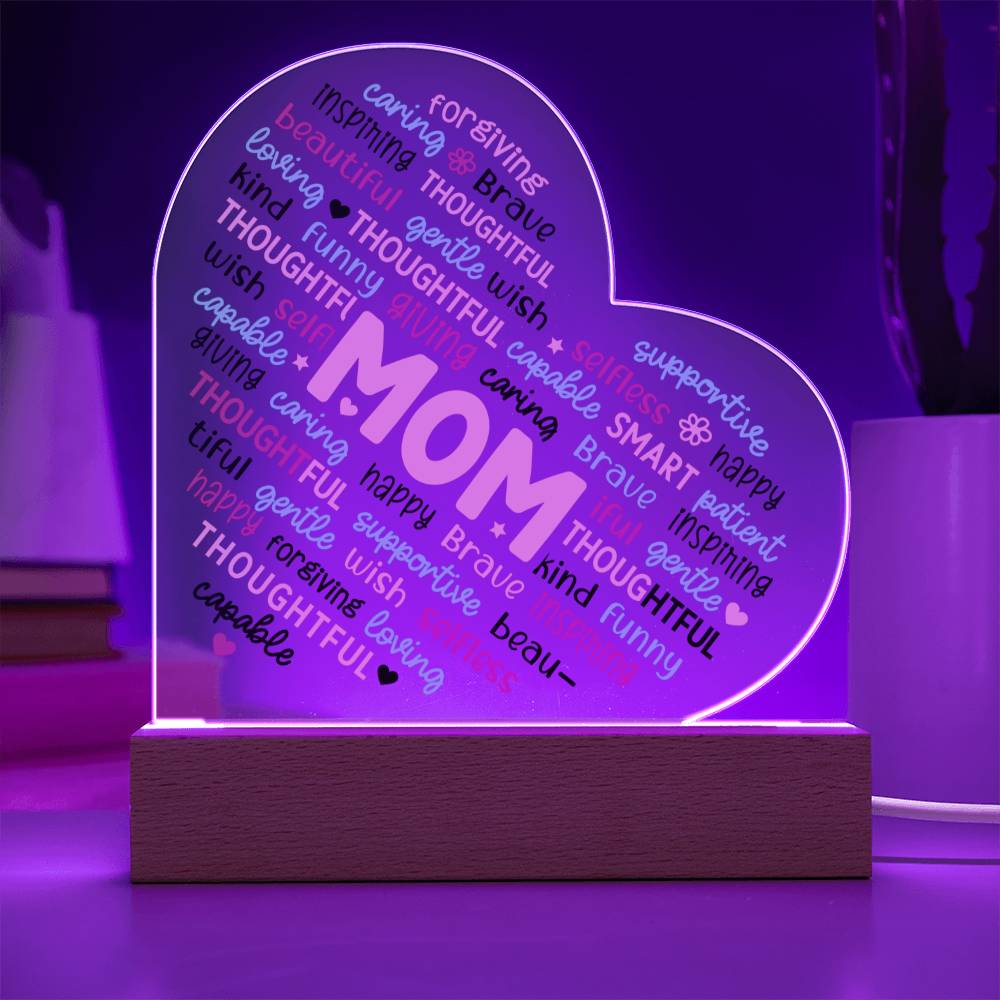 Mom Word Cloud -  LED Heart Plaque Gift