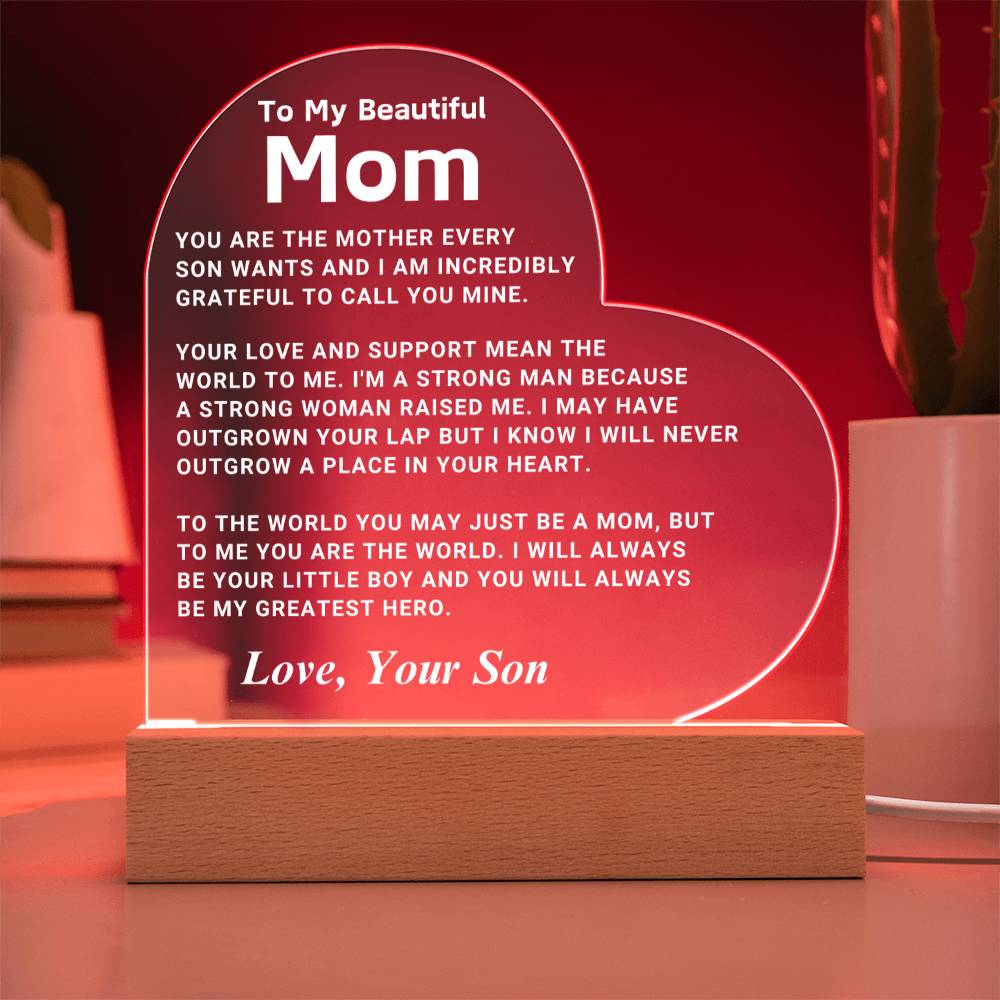 Mom "You Are The World" LED Heart Plaque From Son