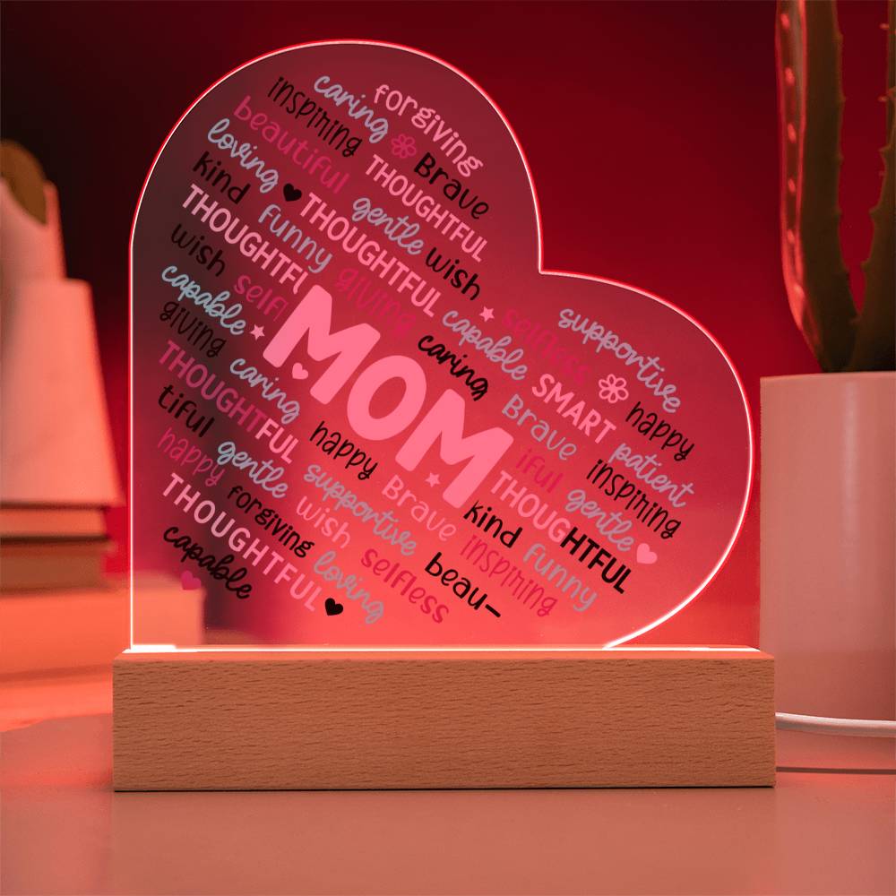 Mom Word Cloud -  LED Heart Plaque Gift