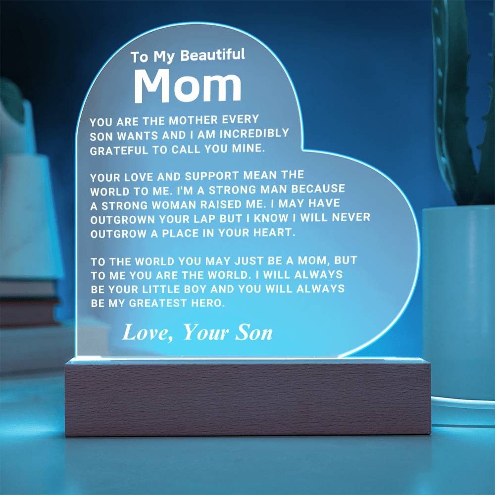 Mom "You Are The World" LED Heart Plaque From Son