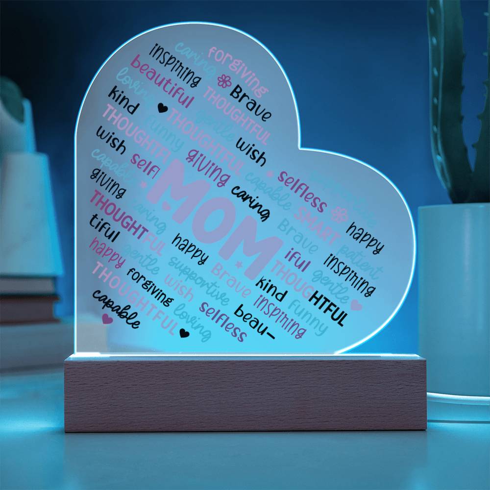 Mom Word Cloud -  LED Heart Plaque Gift