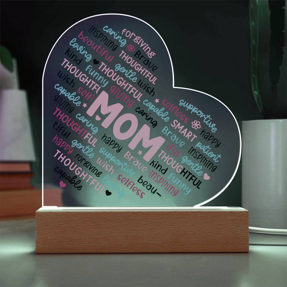 Mom Word Cloud -  LED Heart Plaque Gift