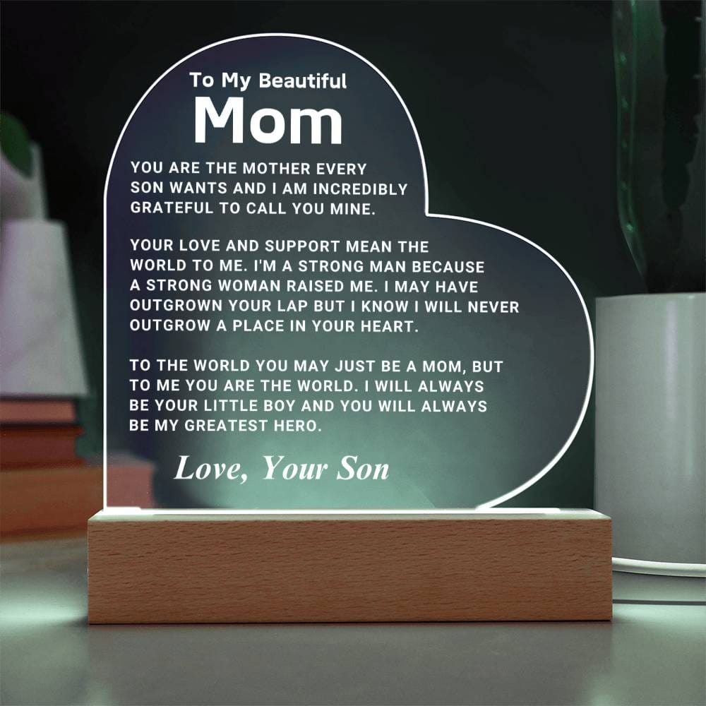 Mom "You Are The World" LED Heart Plaque From Son