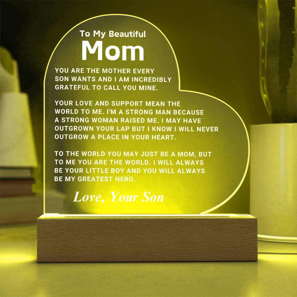 Mom "You Are The World" LED Heart Plaque From Son