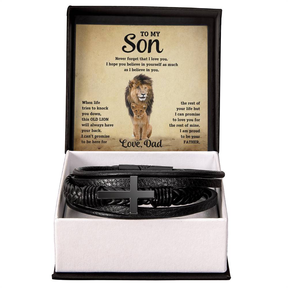 Son Gift "Believe In Yourself" Men's Cross Bracelet From Dad