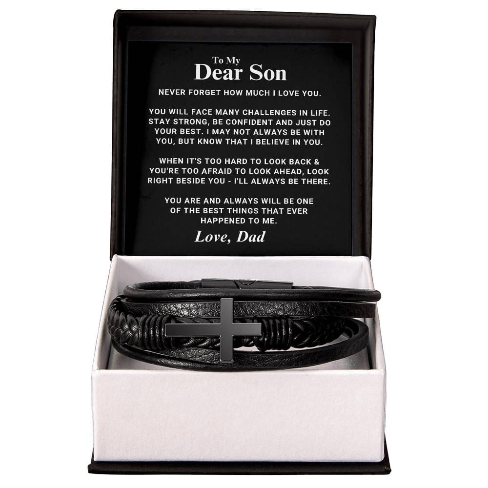 Son Gift "Right Beside You" Men's Cross Bracelet From Dad