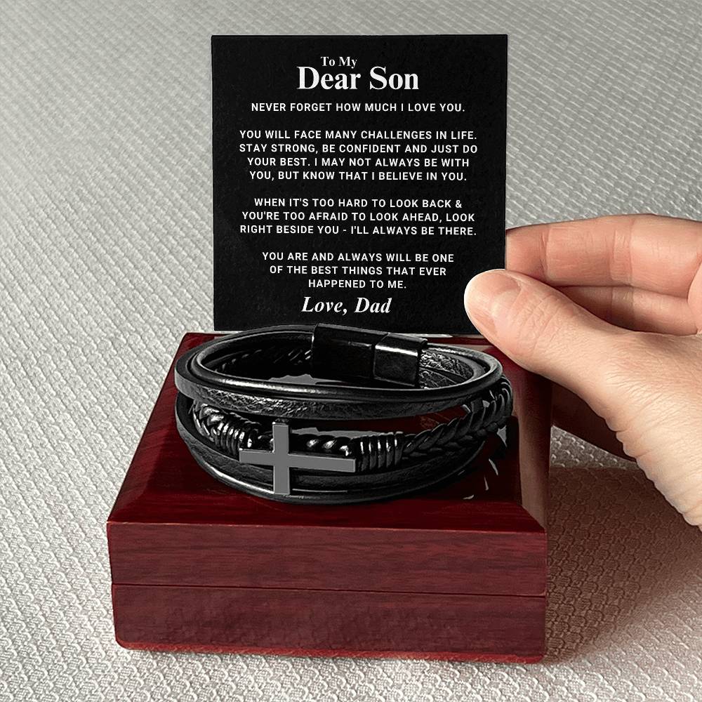 Son Gift "Right Beside You" Men's Cross Bracelet From Dad