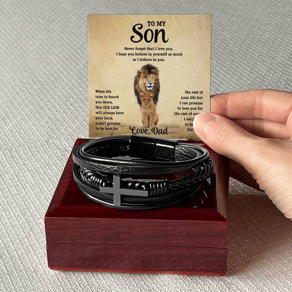 Son Gift "Believe In Yourself" Men's Cross Bracelet From Dad