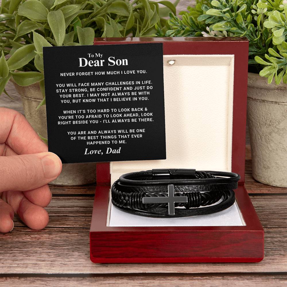 Son Gift "Right Beside You" Men's Cross Bracelet From Dad