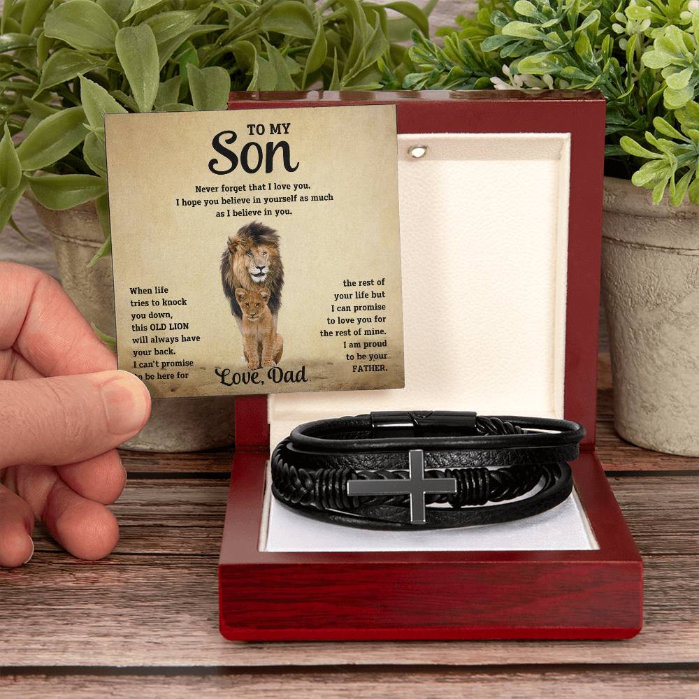 Son Gift "Believe In Yourself" Men's Cross Bracelet From Dad