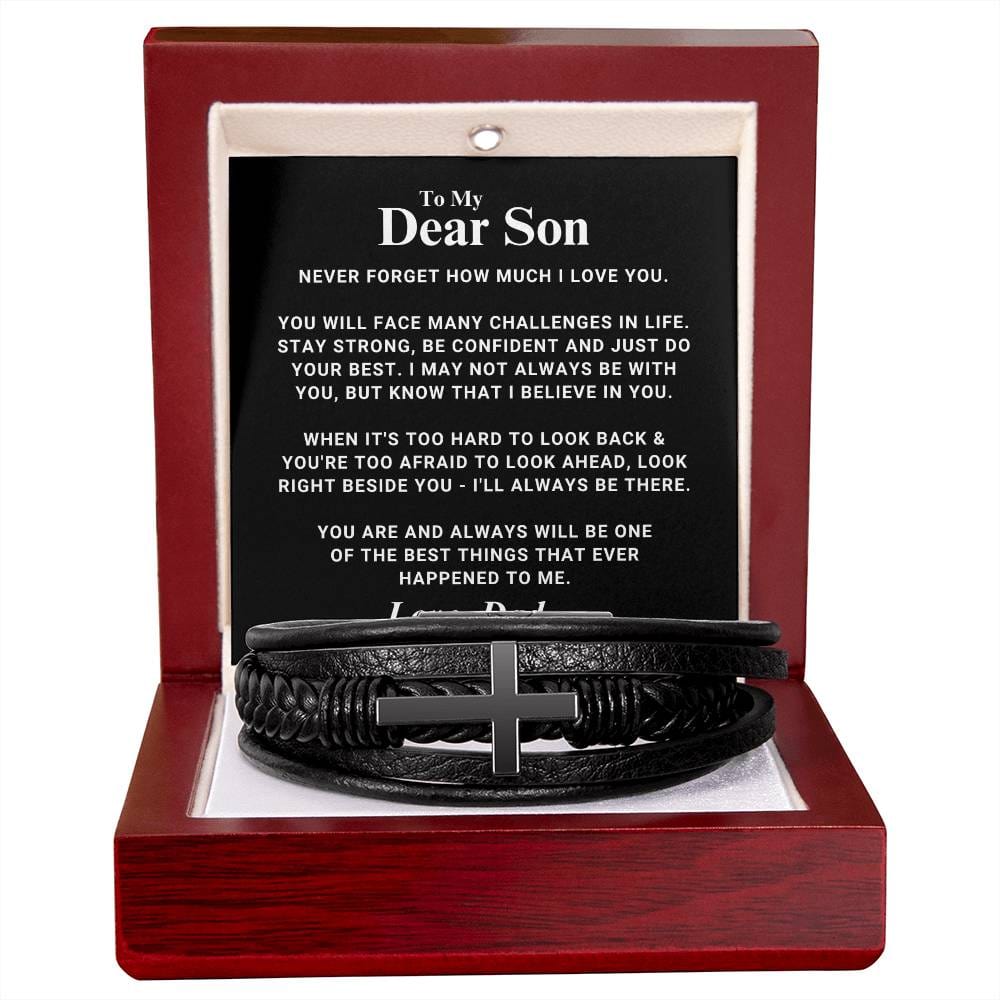 Son Gift "Right Beside You" Men's Cross Bracelet From Dad