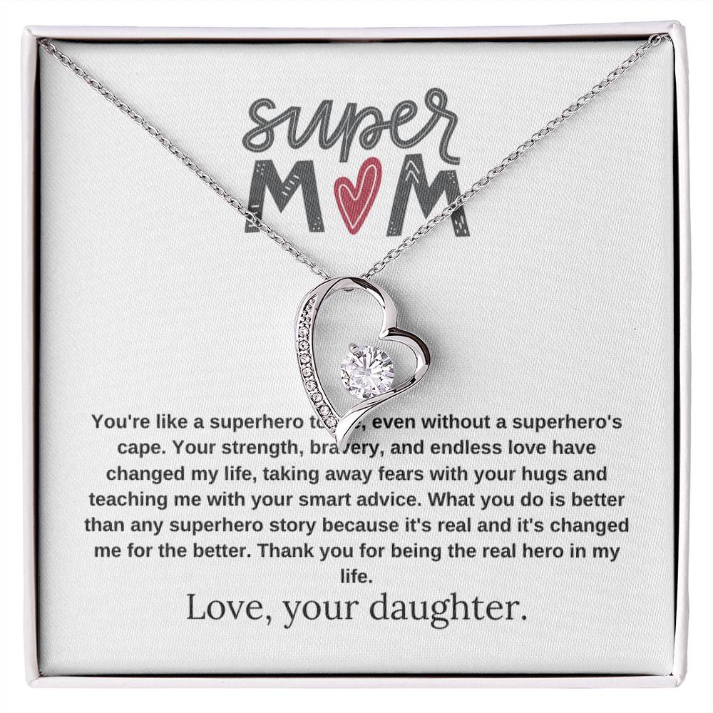 Mom Gift "Super Mom" Heart Necklace From Daughter