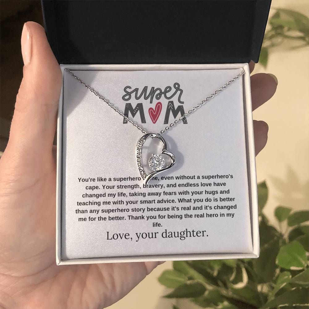 Mom Gift "Super Mom" Heart Necklace From Daughter