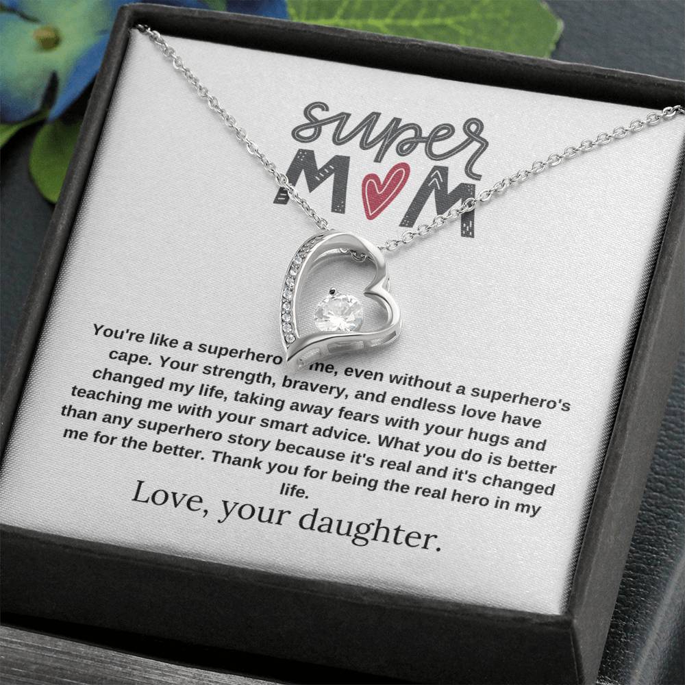 Mom Gift "Super Mom" Heart Necklace From Daughter