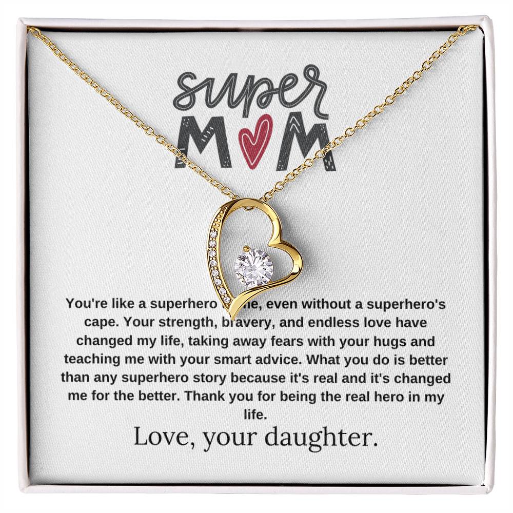 Mom Gift "Super Mom" Heart Necklace From Daughter