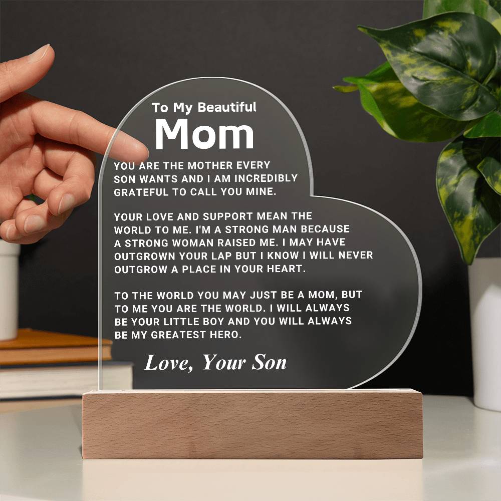 Mom "You Are The World" LED Heart Plaque From Son
