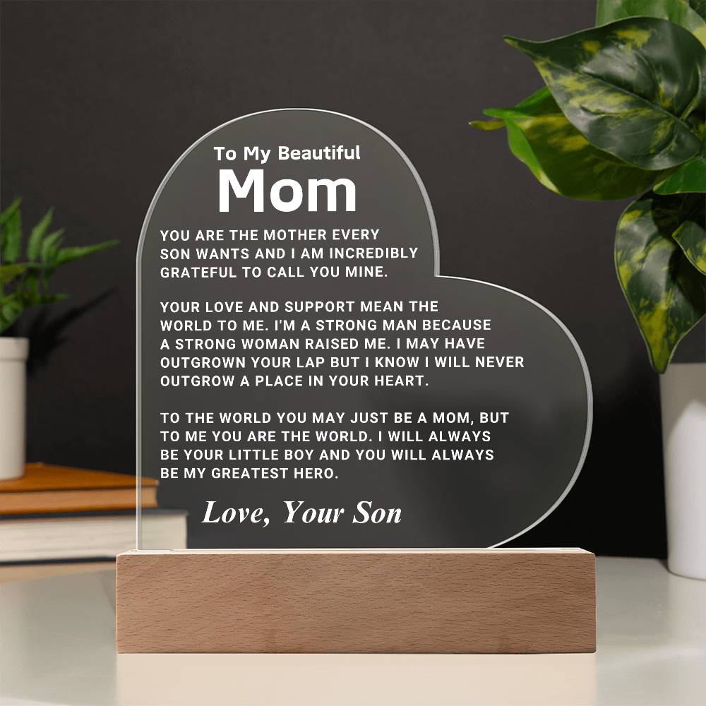 Mom "You Are The World" LED Heart Plaque From Son