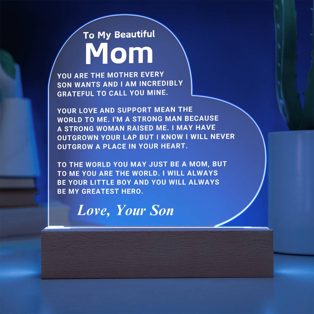 Mom "You Are The World" LED Heart Plaque From Son
