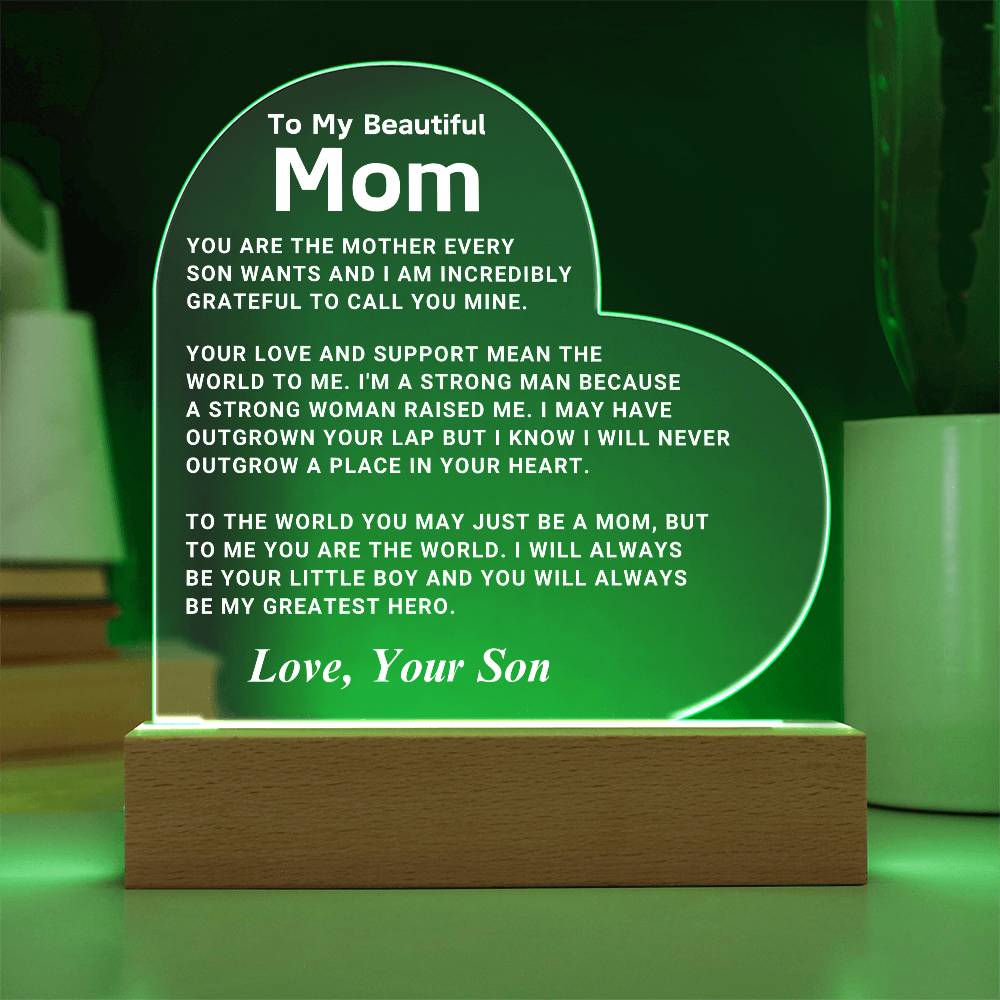 Mom "You Are The World" LED Heart Plaque From Son