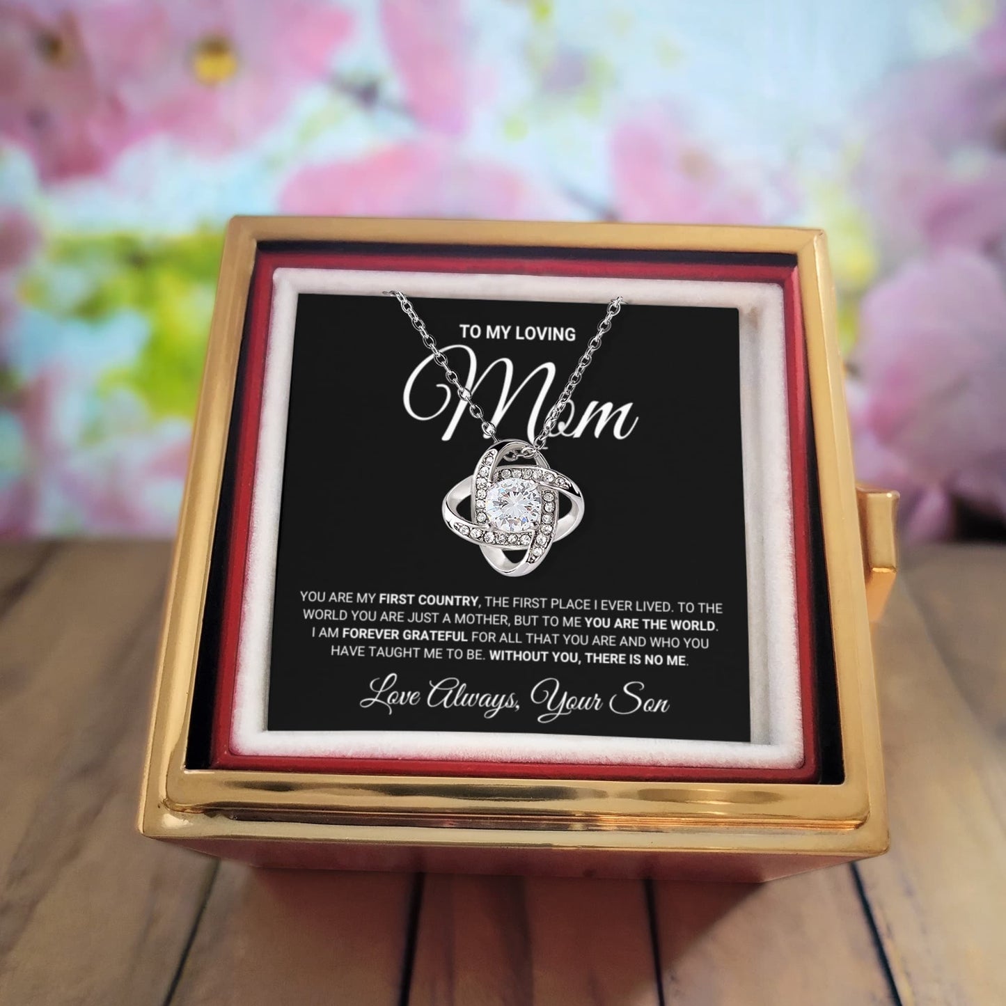 Mom "The World" Rotating Rose Necklace Gift