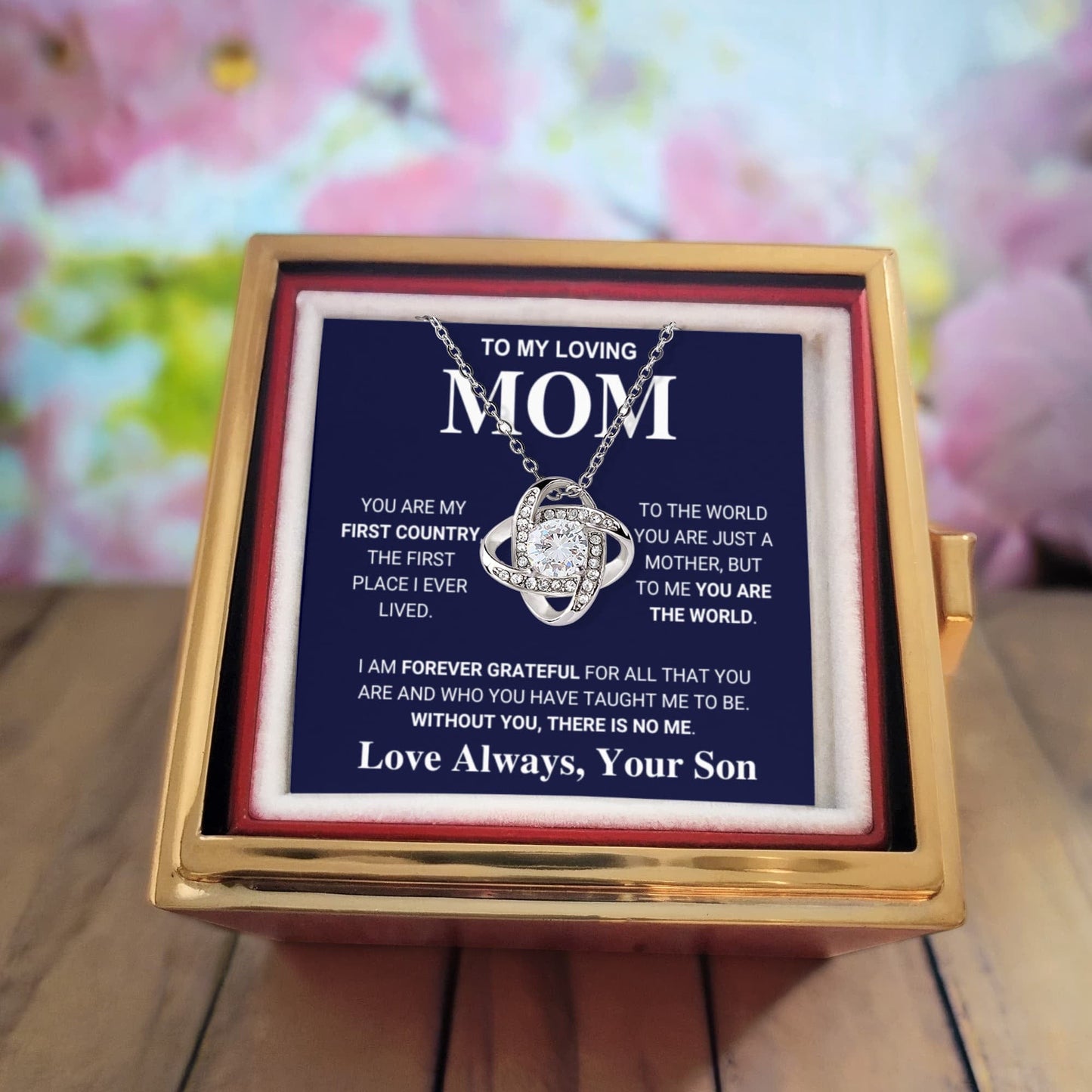 Mom "The World" Rotating Rose Box Necklace Gift