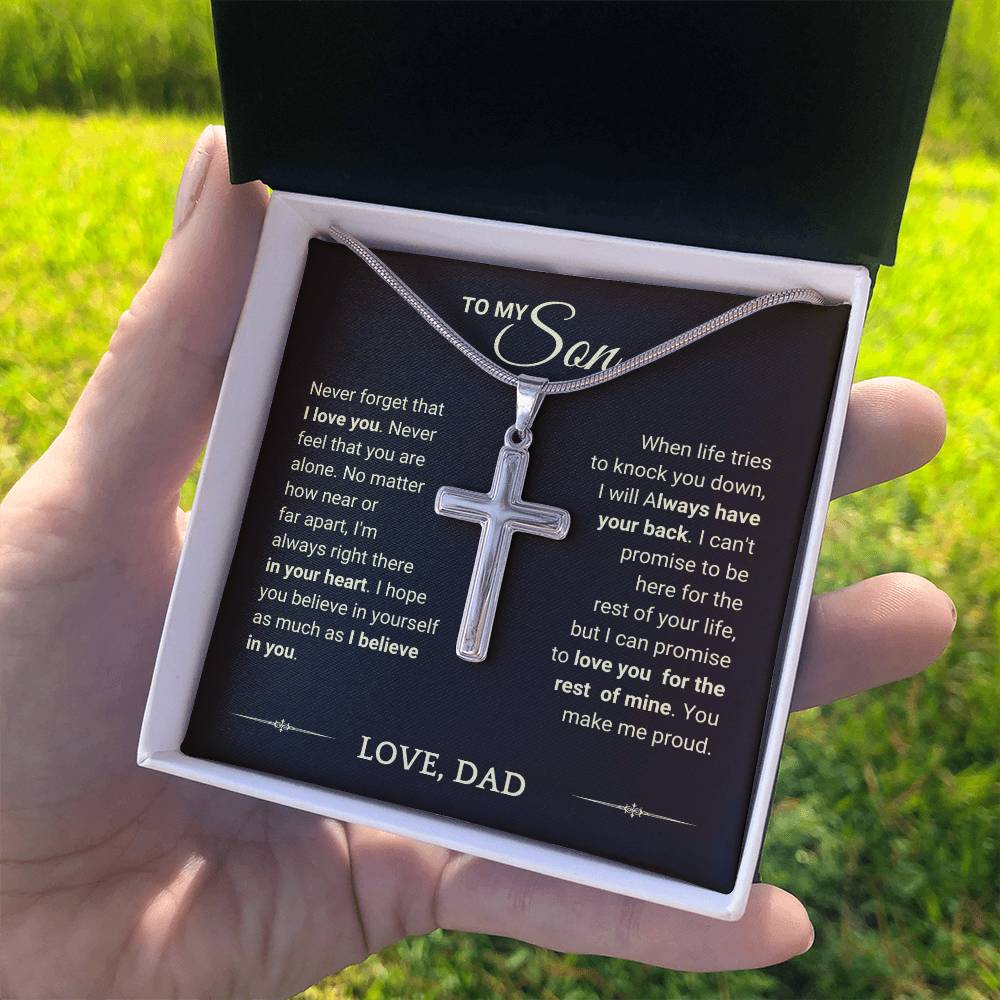 Son Gift "You Make Me Proud" Cross Necklace From Dad