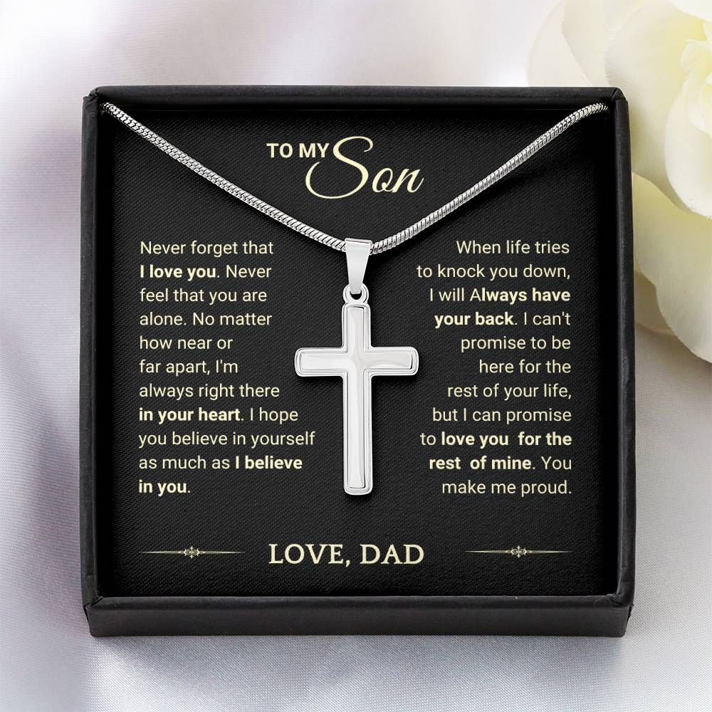 Son Gift "You Make Me Proud" Cross Necklace From Dad